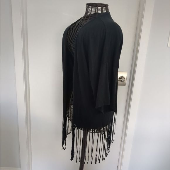 Bobi Black 3/4 sleeve Boho Fridge cover up hippie cardigan size M - Picture 3 of 6